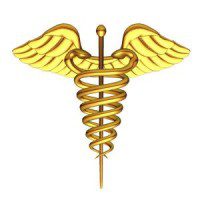 Caduceus, the healthcare symbol with two snakes on a rod with wings